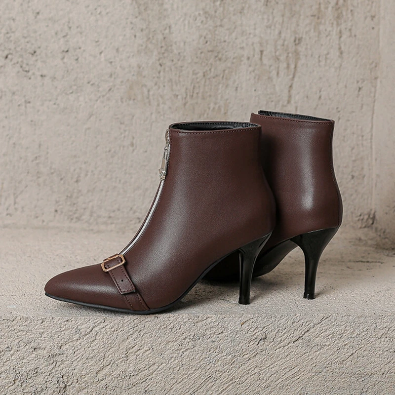 

ASILETO/Новые ботильоны с пряжками и острым носком, туфли на шпильке 8 см, молния спереди, искусственная кожа, большие размеры 41 42 43, мода