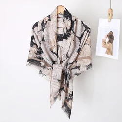 Women Atumn Winter leaf Printed Fashion Design Soft Warm Travel Beach Pashmina Cotton Feeling 130cm 51inch Square Hijab Scarf