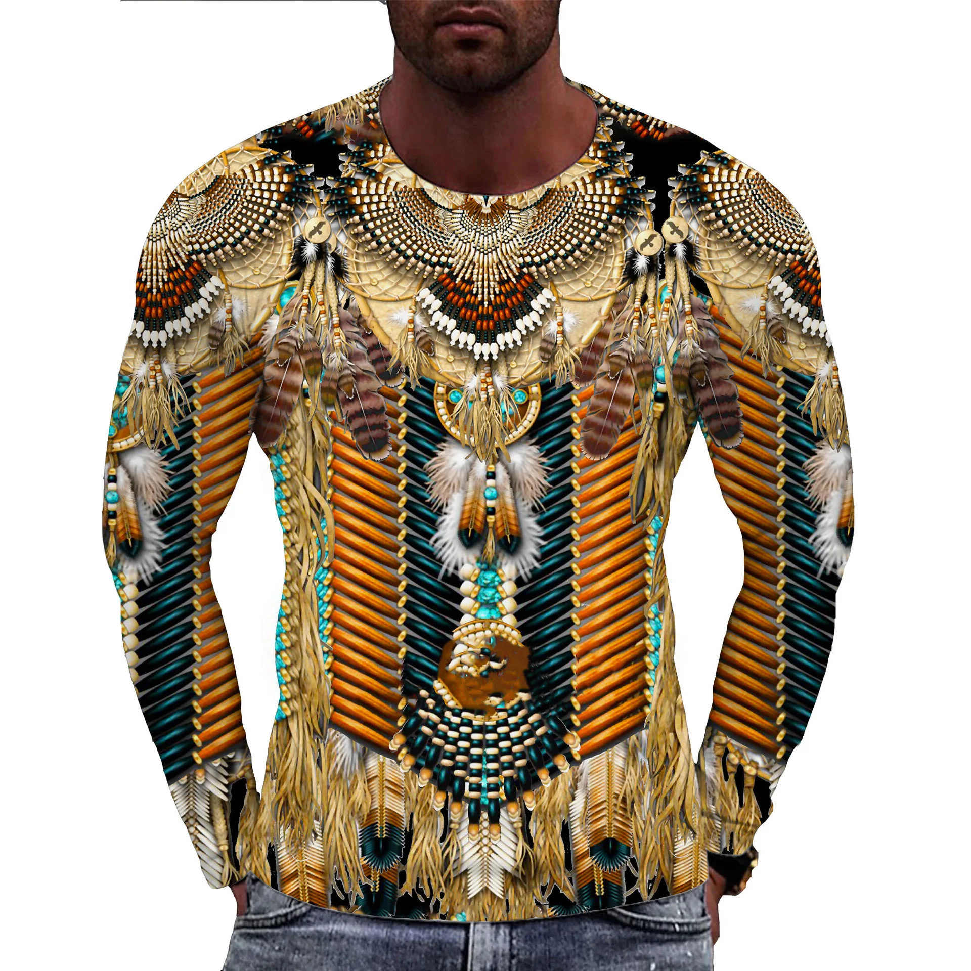Indians Culture Men\'s Long Sleeve T-shirts 3D Print Fashion Harajuku Men T Shirt Top Street Loose Tee Casual Sports Men Clothing