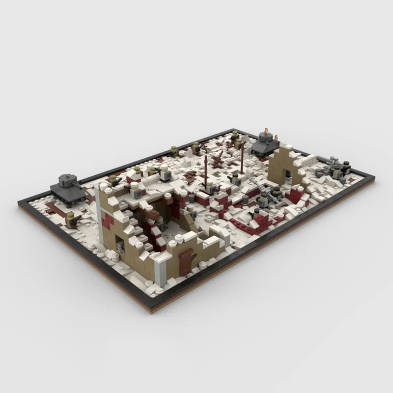 1539pcs Moc Creatieve Battle in Bastogne Microscale Desktop Display Model Bouwsteen Diy Onderwijs Montage Kinderen Speelgoed Geschenken