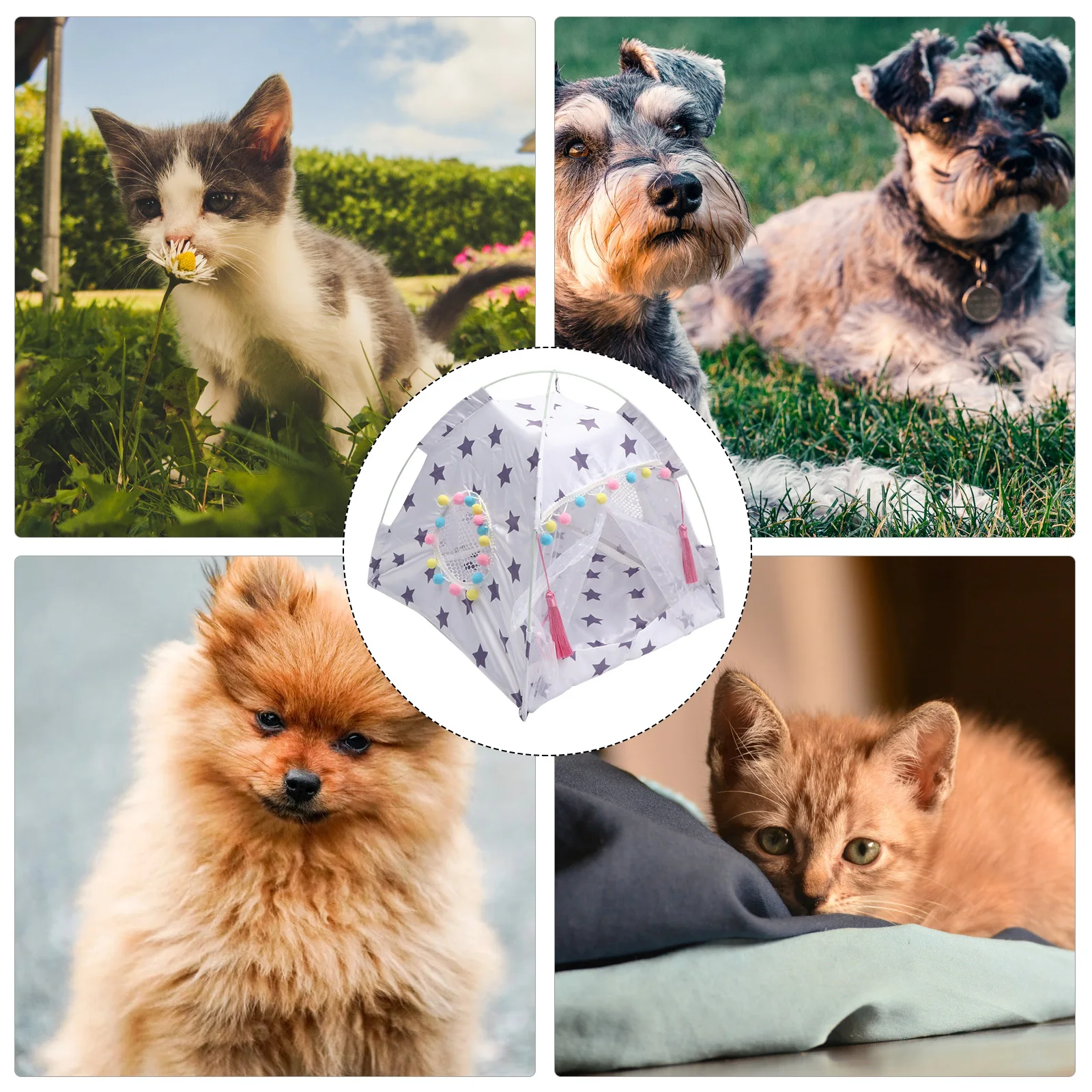 

Pet Dog Kennel Cat Nest Waterproof Fabric Washable Small Animal Cooling Summer Mat Pet Tent House Elastic Pole