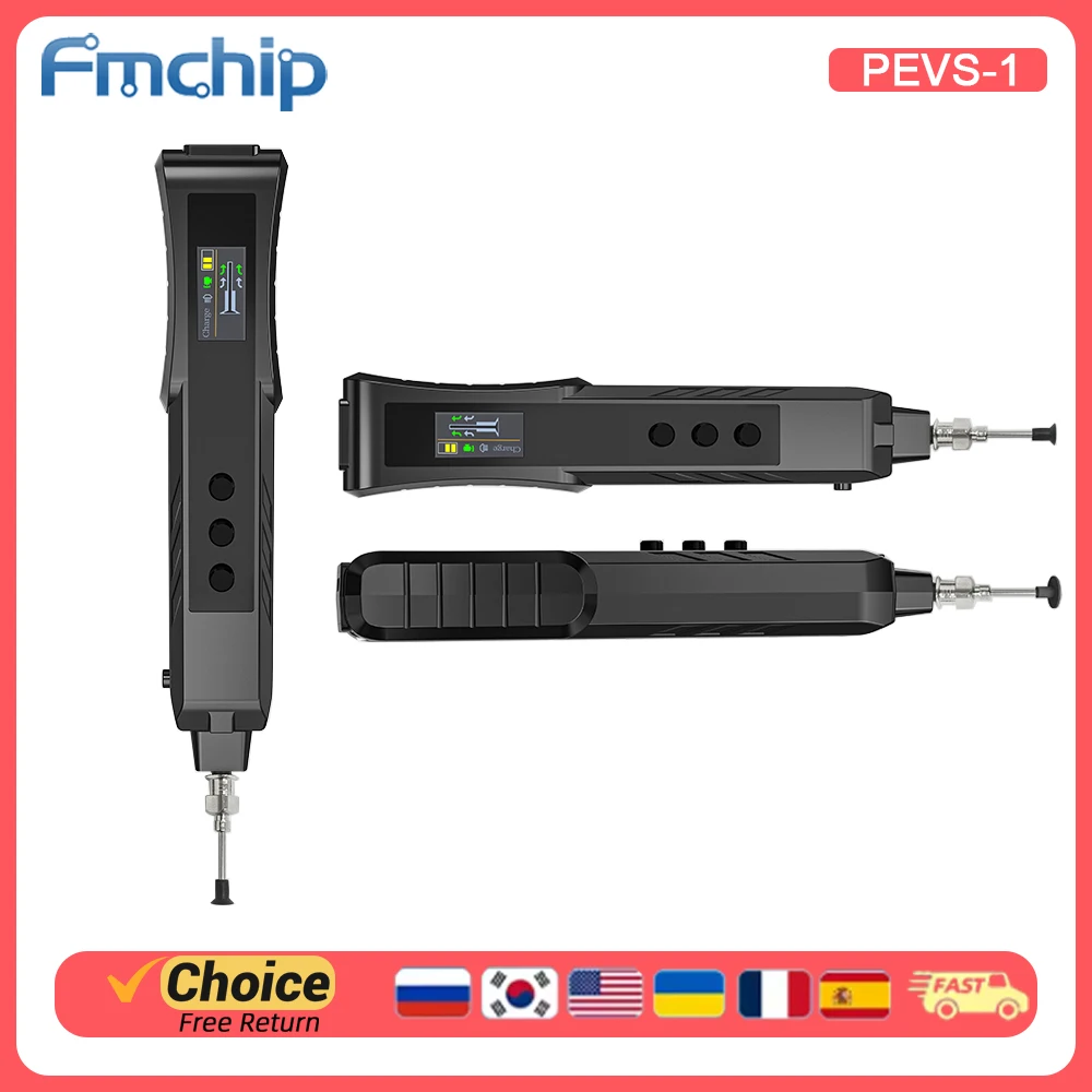 FMchip PEVS-1 Portable Electric Anti-Static Vacuum Pen with TFT Screen and LED Light for Small Objects CPU Mobile Screen
