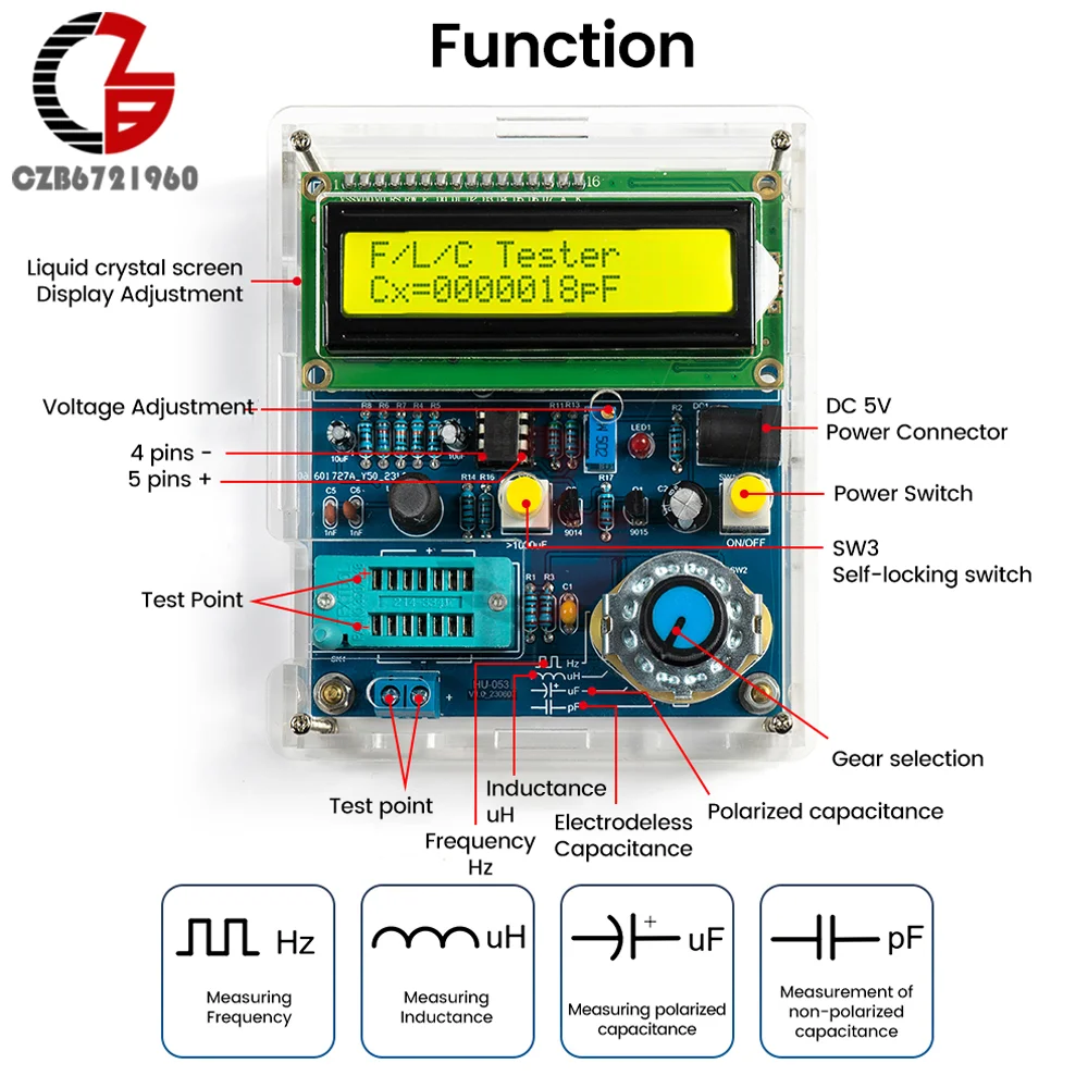 저항 커패시턴스 계량기 테스터, 다기능 측정 전자 DIY 키트, 디지털 주파수 계량기, DC5V 트랜지스터 테스터
