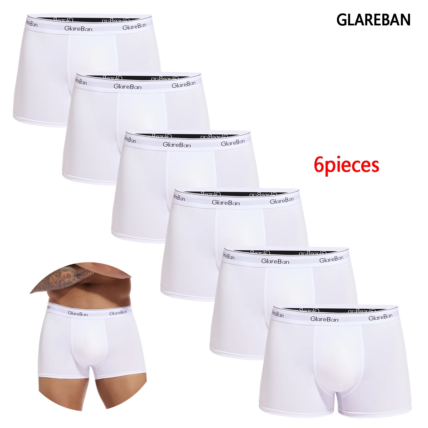 6pcs Pack Brand White 2024 Men Panties Polyester Underwear Male Brand Boxer And Underpants For Homme Luxury Set Shorts Box Slip