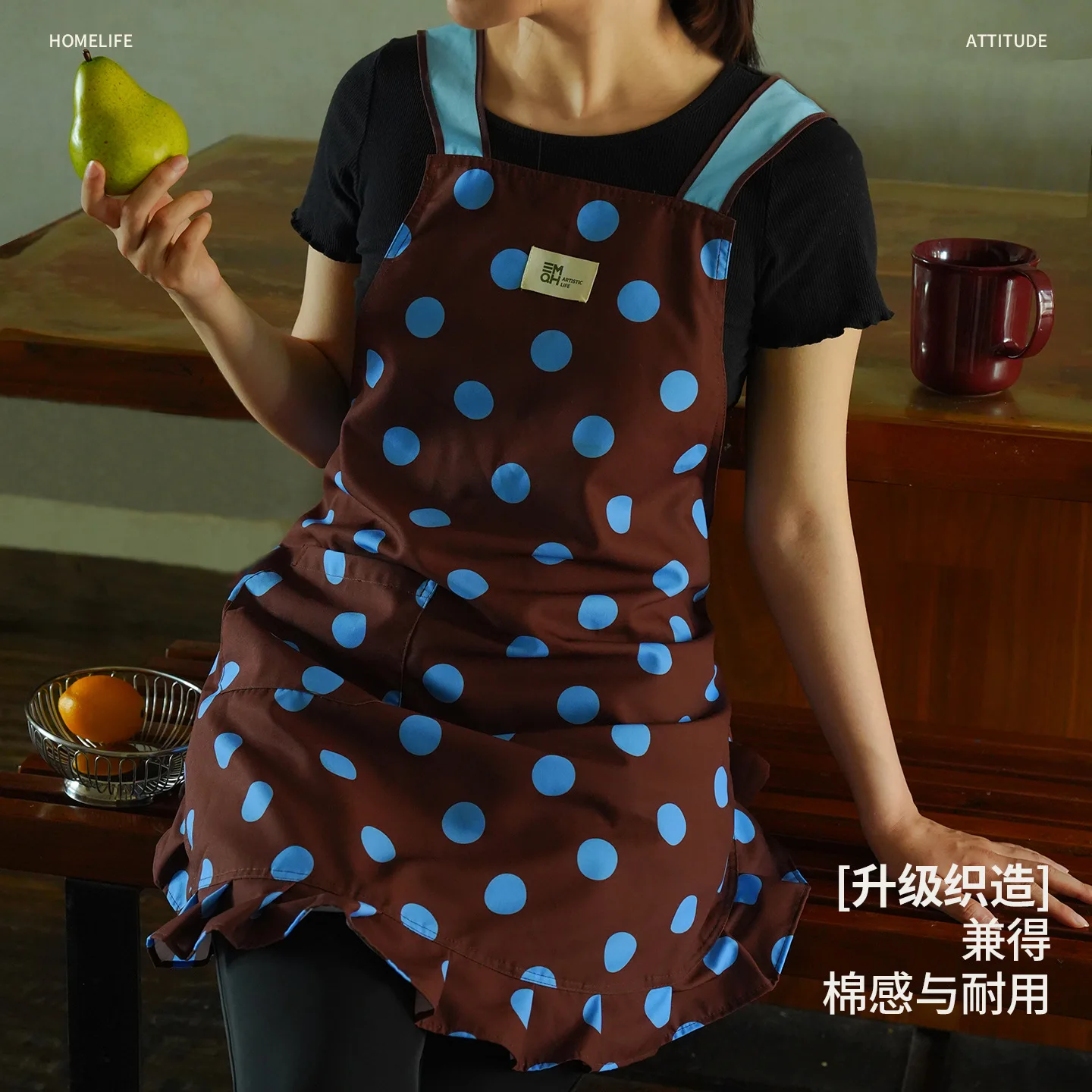 Retro Polka Dot Ruffle Apron for Women Korean Style Water Repellent Home Kitchen Bib Coffee Baking Floral Work Clothes Apron