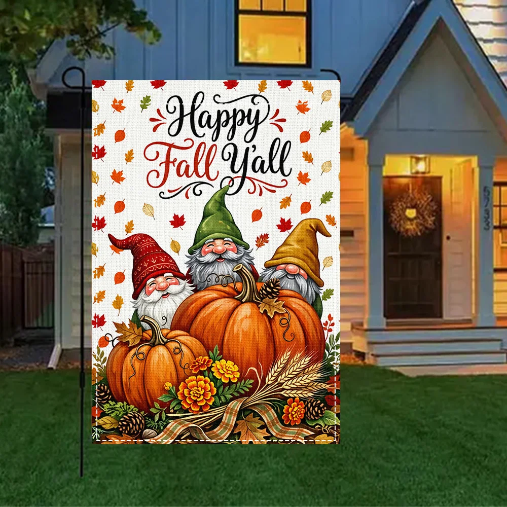 1PC Happy Fall Pumpkin Garden Flag, double sided print, perfect for fall patio and outdoor decor (pole not included)