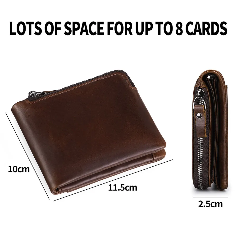 

Men's Wallet RFID Anti-theft Brush Leather Short Wallet with Multiple Card Slots, Retro Zipper Wallet, 20% Discount Coin Purse