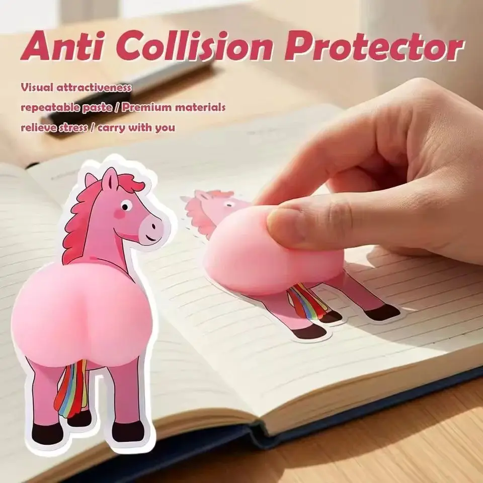 Fidget 3D Rainbow Horse Butt Squeeze Sticker Anti Collision Protector Stress Relief Home Door Decor Adult Birthday Party Favor