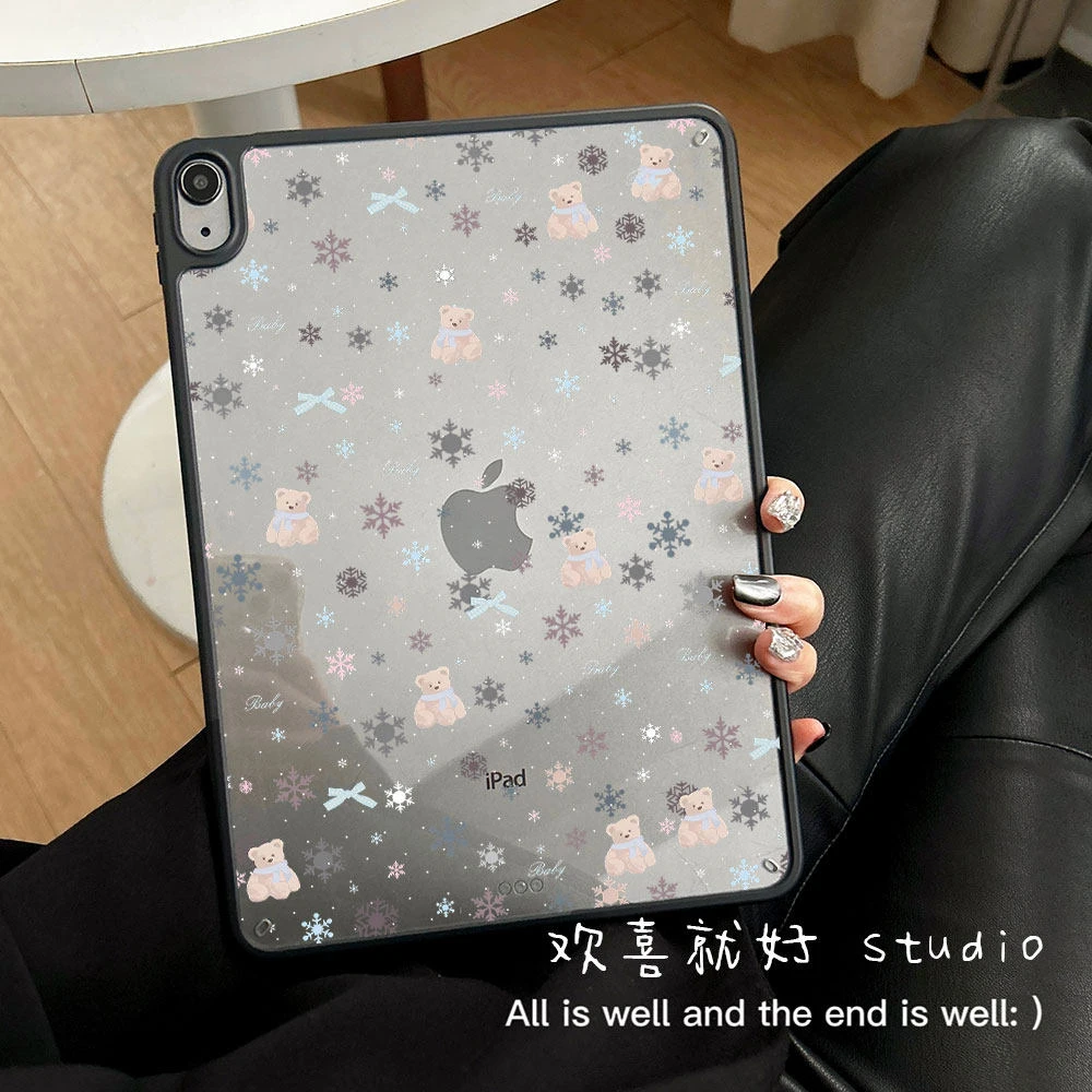 

Ins Cute Snowflake Bear Tablet Case For iPad Pro 11 12.9 13 M2 M4 M3 M5 Shell 8.3 9.7 10.2 5/6/7/8/9/10/11th Air 2 3 4 5 6 Cover