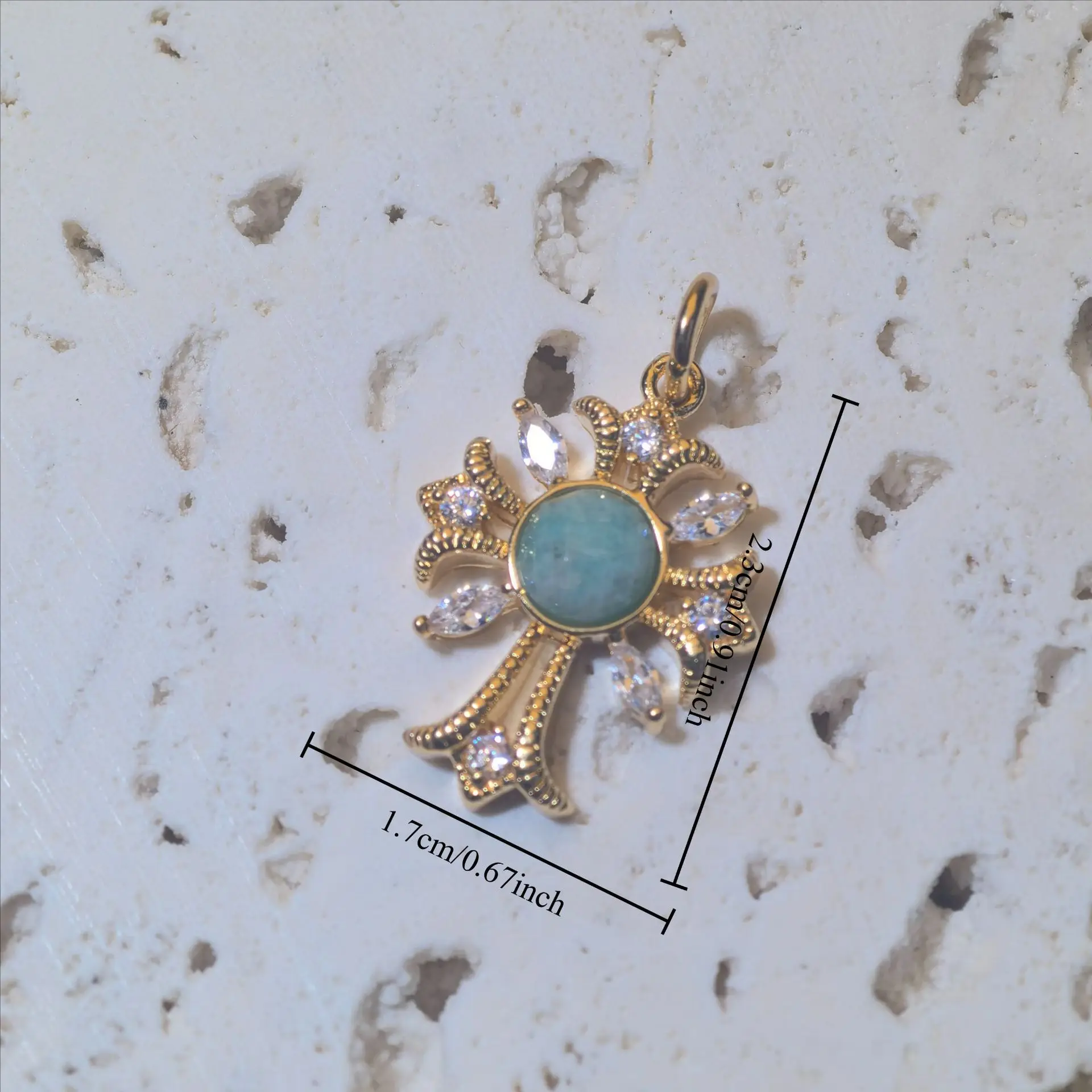 1pc Gold Plated Natural Stone Charm with CZ Multi Stone Sun Corss Pendant DIY Jewelry Making Accessories for Necklace Bracelet