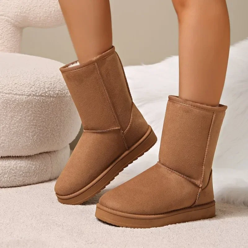 Botas de neve feminina de sola grossa, sola de fundo plano, sapatos quentes, plus size, inverno, novo, 2022