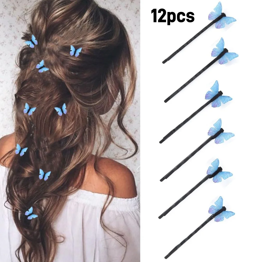 4–12 Stück Schmetterlings-Haarspangen, blaue Schmetterlings-Haarspangen, Braut- und Hochzeitsdekoration, Haarspangen, Braut-Haarschmuck für Frauen – Detail 1
