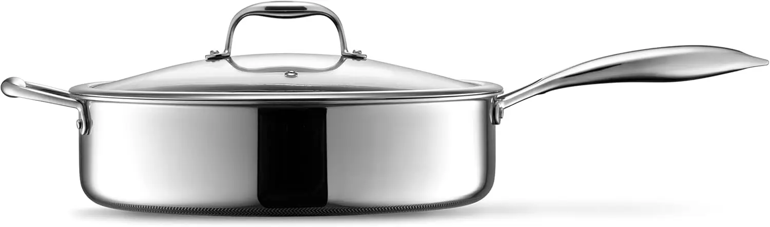 Hybrid Nonstick 5.5 Qt Deep Sauté Pan and Lid, Dishwasher and Oven-Safe, Compatible