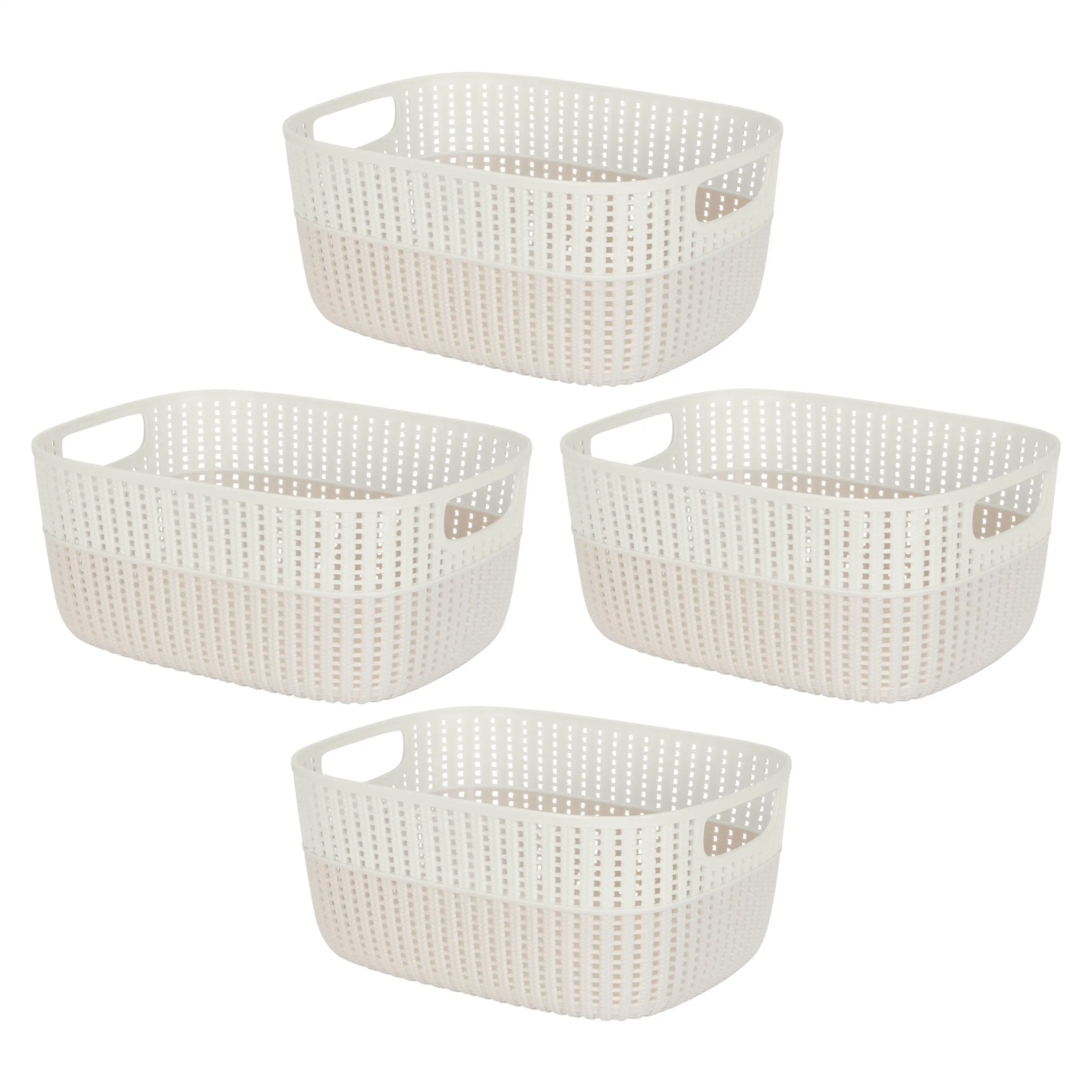 

4 Pack 2-Tone Decorative Large Storage Basket in Ivory
