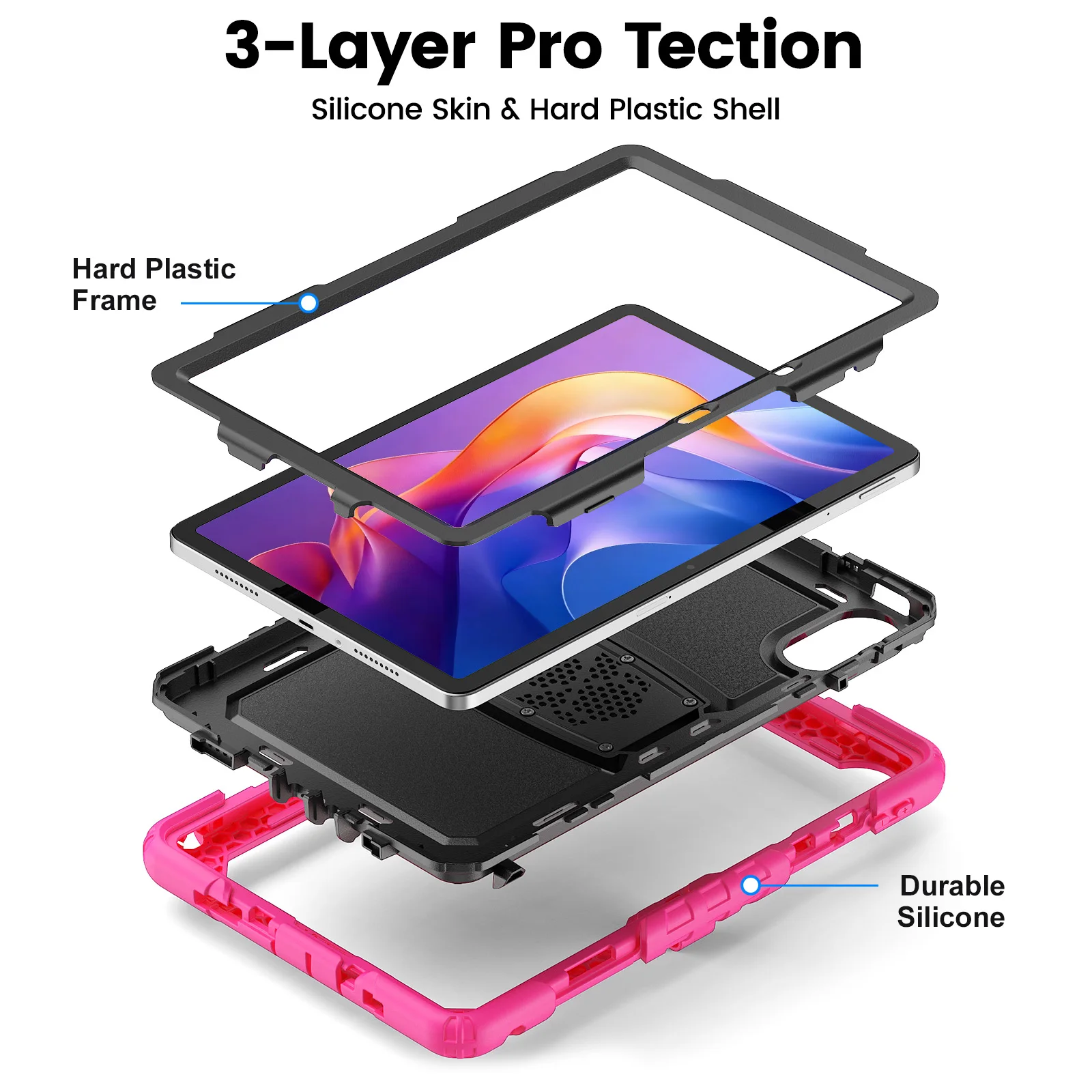 Hybrid Kickstand Case For Xiaomi Poco Pad C1 Redmi Pad 2 9.7 2026 9.7" 2025 11.0" 3-Layers Protection Rugged Cover PC-Silicone 5
