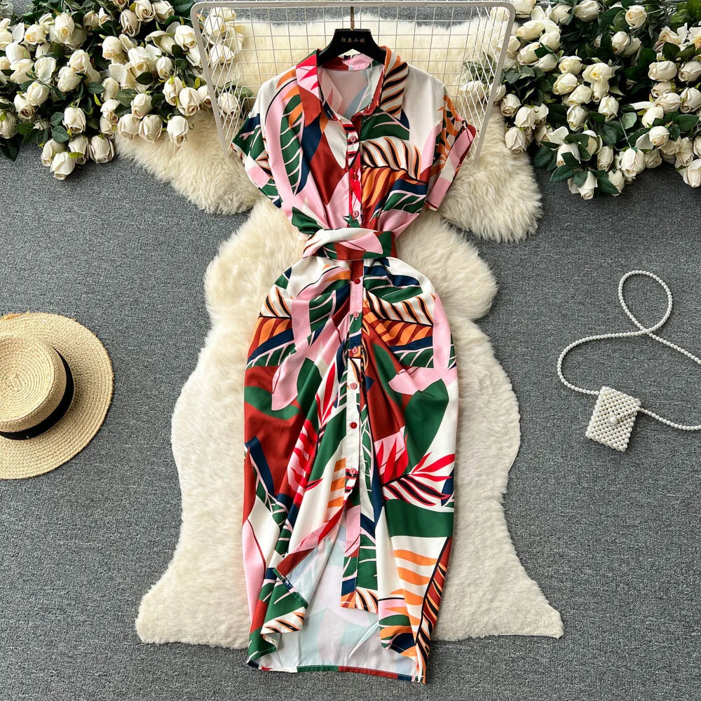 

Floral Print Long Dress Women Dresses Single Breasted A Line Streetwear Turn Down Collar Elegant Splice Y2k Vestidos Party