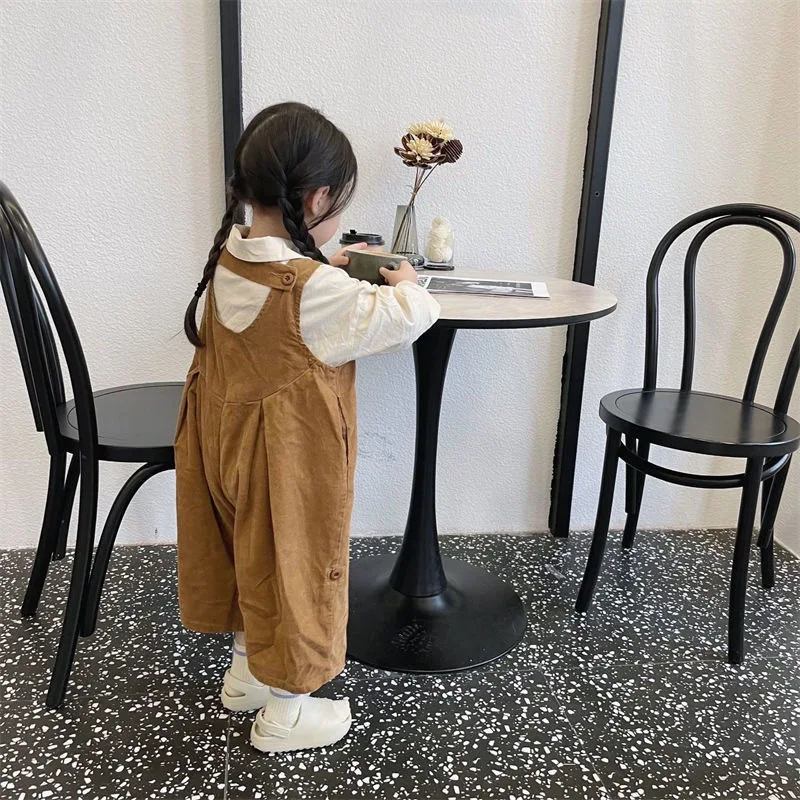 Spring Autumn Casual Baby Girls Cotton Plain Loose Corduroy Strapped Bodysuit Kids Sweet Jumpsuit Child Overalls Outfit 2-8 Yrs