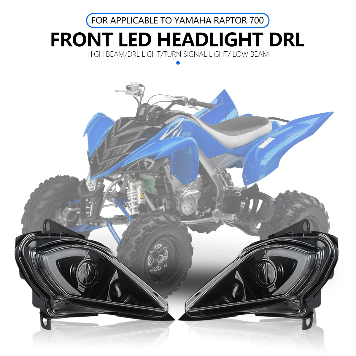 Pair DRL Headlights for Yamaha Raptor 700 700R YFZ450 YFZ450R YFZ450X Wolverine 450 350 H4 Headlamp