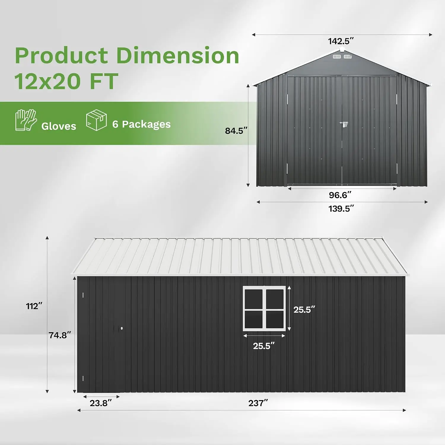 12x20 FT Enclosed Metal Carport, Large Heavy Duty Car Port with Reinforced Frame, All-Weather Garage Carports with, Customized