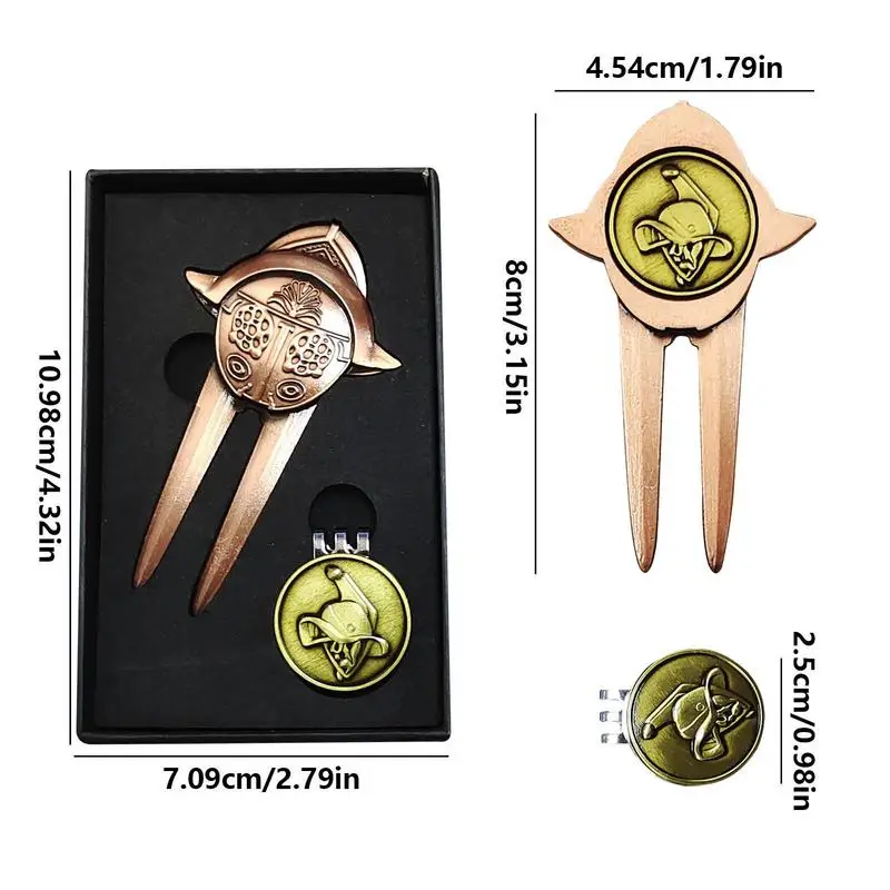 Golf Divot Tool Zinc Alloy Golf Repair Fork Magnetic Golf Ball Marker With Hat Clip Golfs Club Groove Cleaner Set Golfer Gift