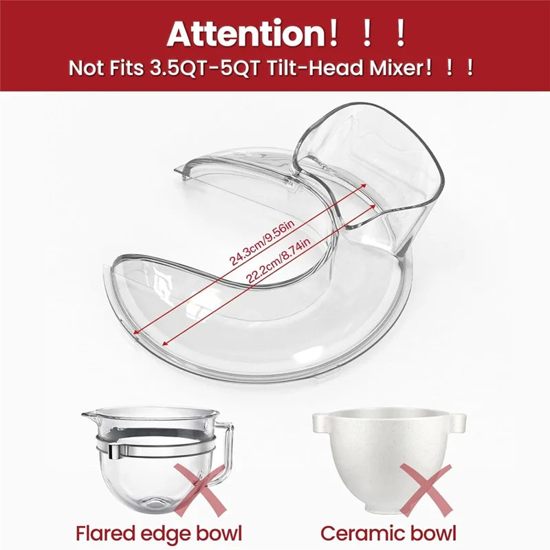 ABVJ-For Kitchenaid 6-7 Quart Tilt-Head Stand Mixers, Secure Pouring Shield & Mixers Bowl Covers Mixer Splatter Guard Lids