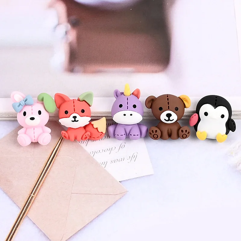 Cute Resin Colorful Small Animal, Kawaii Bear, Fox, Rabbit, Penguin, Flat Back Ornament Accessories, DIY Decorations, 10Pcs