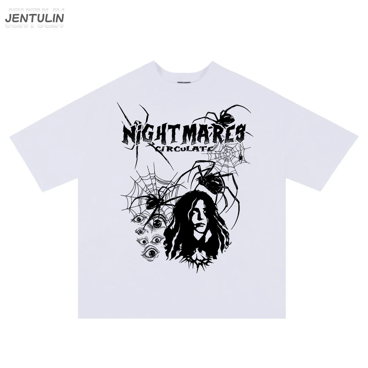 Streetwear Y2k Men Tshirt Nightmares Letter Print Tops Spider Graphic Hip Hop Oversize Fashion Cotton Goth Short Sleeve Clothing