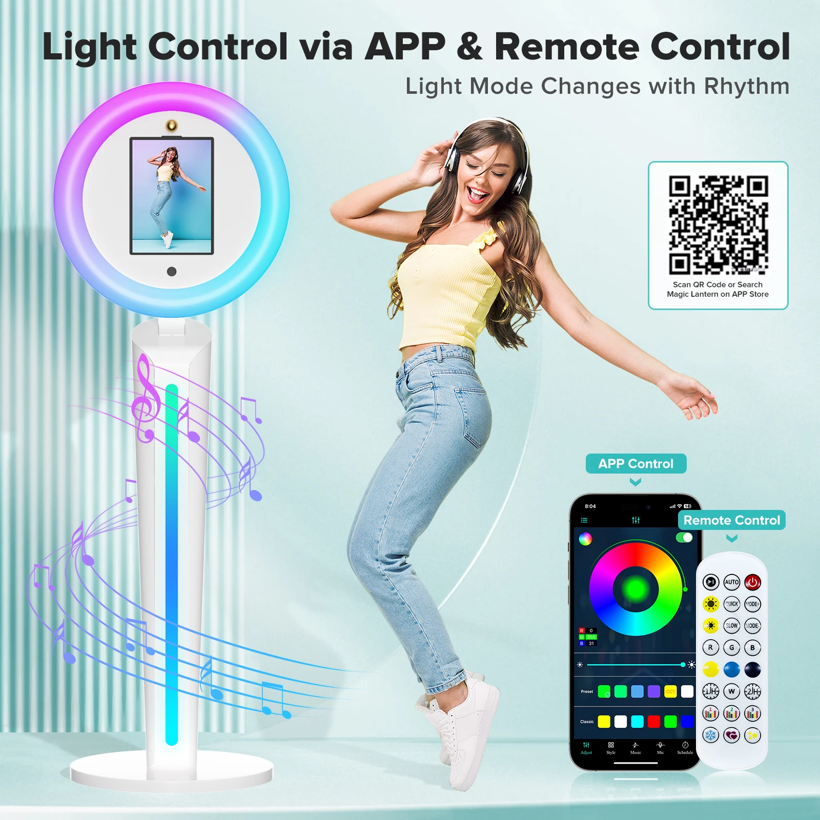 Portable Photo Booth with Remote/APP Control ipad Photobooth with RGB Ring Light Photo Booth Stand Machine for Party Wedding