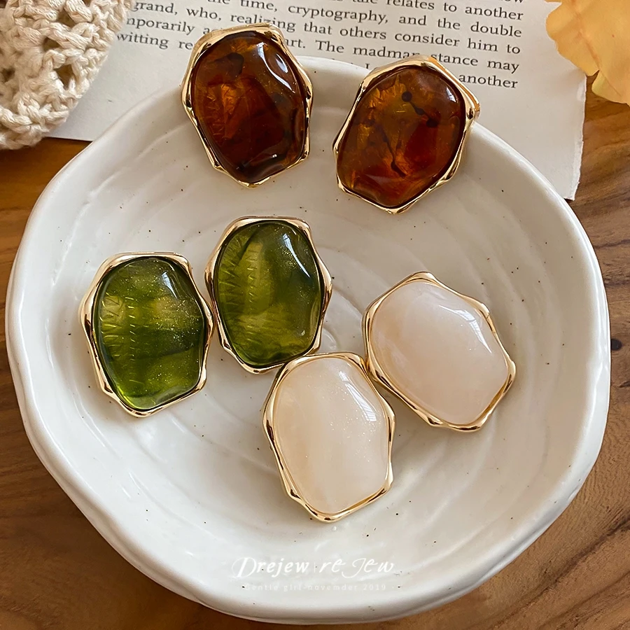 DREJEW Elegant High-end Translucent Resin Geometric Drop Earrings Light Luxury Fashion Accessories for Daily Jewelry Gifts