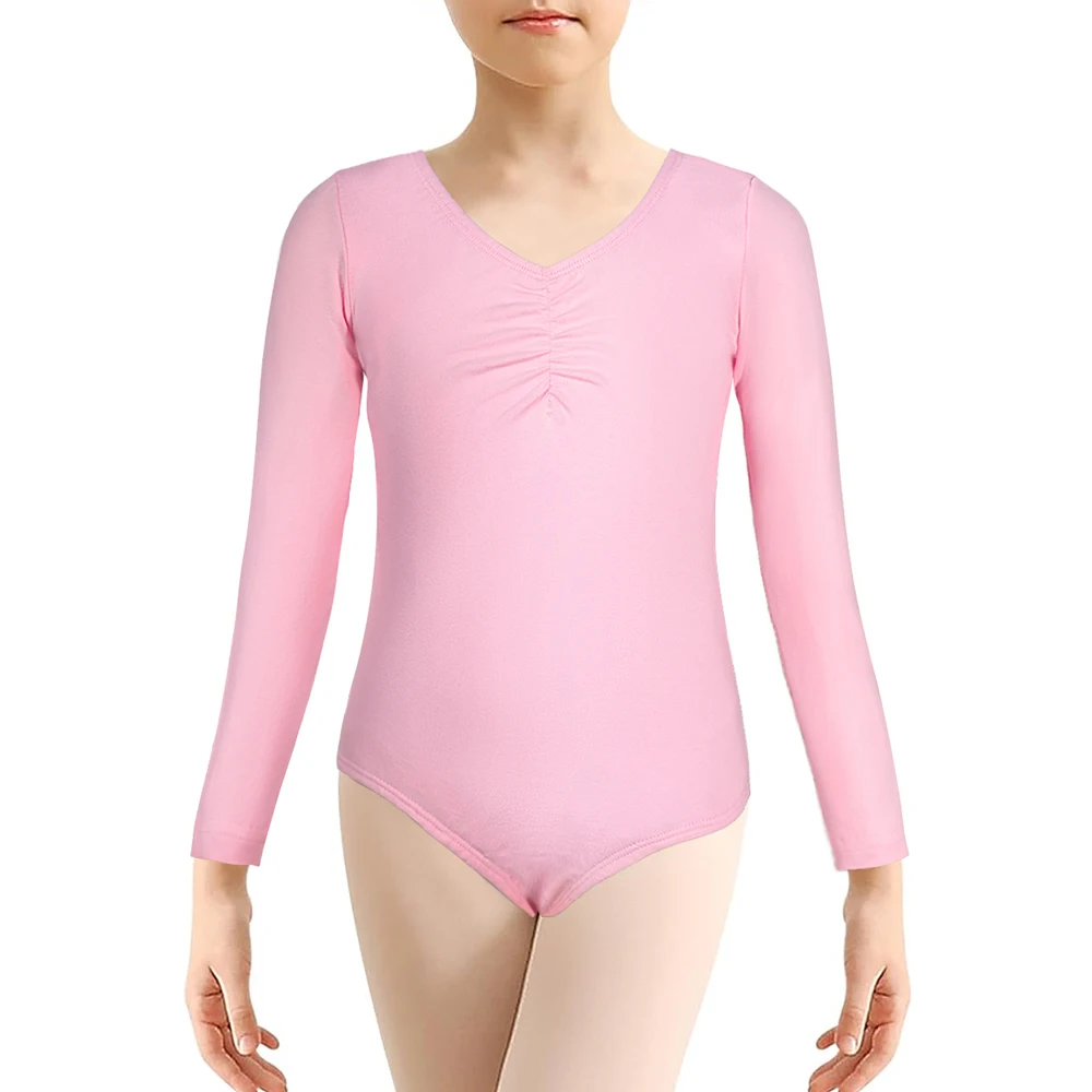 Girls Dance Ballet Leotards Long Sleeve Ballet Outfits Clothes Solid Colors Tutu Dress Stage Costume