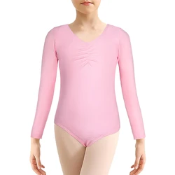 Girls Dance Ballet Leotards Long Sleeve Ballet Outfits Clothes Solid Colors Tutu Dress Stage Costume