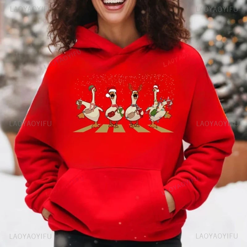 Felpa con cappuccio con cappello da Babbo Natale Cartoon Goose Divertente regalo di Natale Felpa pullover da donna Felpa da uomo Felpa natalizia Top