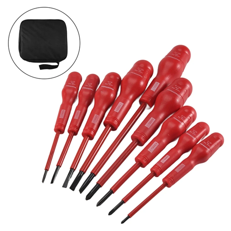 

PENGGONG 9 X Insulated Screwdriver Set Electrician Dedicated Magnetic Precision CR-V High Voltage 1000V Slotted Phillips Hand To