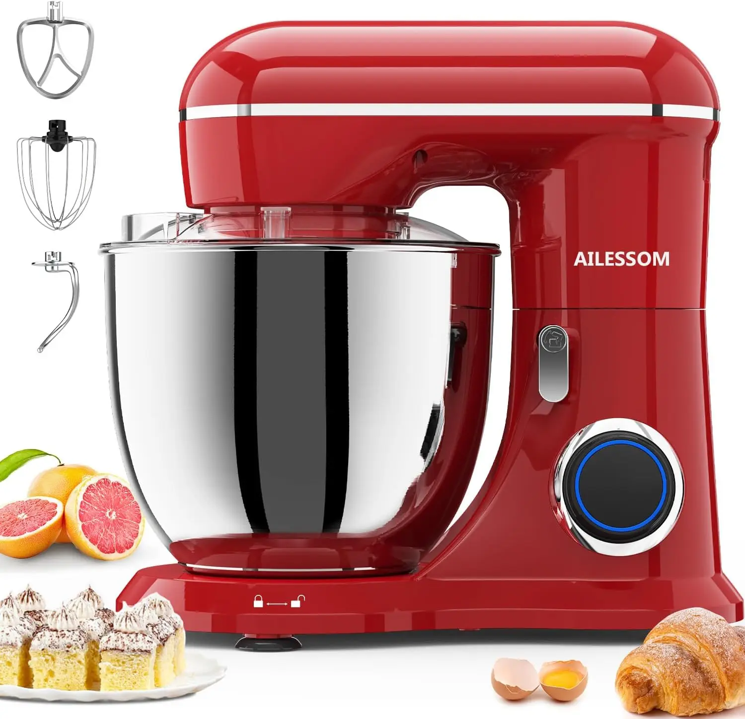 Stand Mixer 65QT Household Food Mixer 10Speed TiltHead Electric Kitchen Mixer 304 Stainless Steel Bowl Dough Hook Whisk Beater S