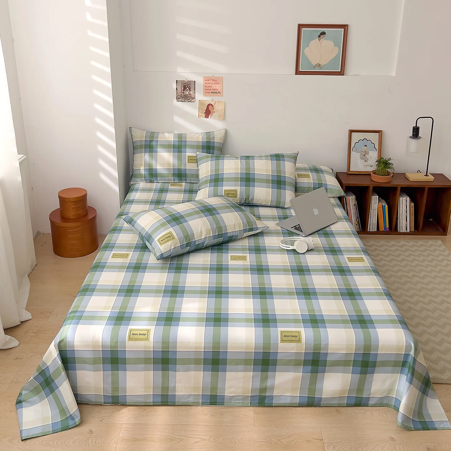 1 Pc Pure cotton flat bed sheet summer bedspread soft bed linens couple luxury double bed bedding king size bedsheet Plaid