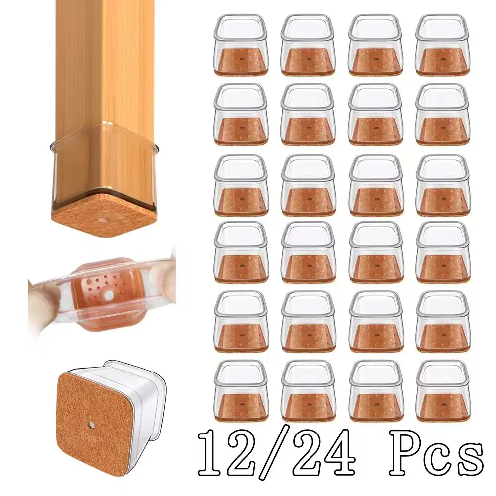 12/24pcs Square Chair Leg Floor Protectors Furniture Pads for Hardwood Floors Furniture Sliders Chair Legs Silicone Leg Caps