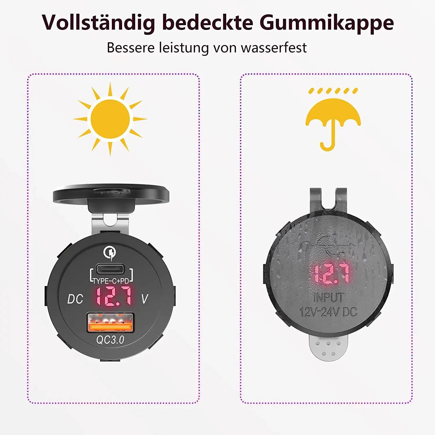 Ładowarka samochodowa 12-24V Dual USB 54W QC 3.0&TYPE-C PD Port Ładowarka samochodowa Gniazdo zasilania z wyświetlaczem woltomierza