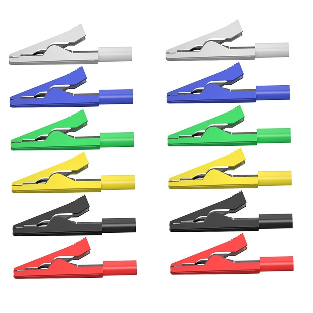 

12 Insulated Crocodile Clips 30V10A with 2mm Banana Female Connection for Automotive Solar and DIY Electronics