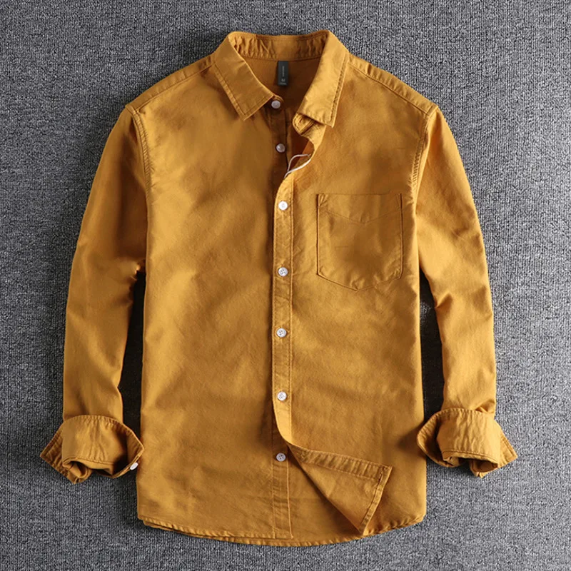 Basic Minimalist Men Shirt Jacket Pure Cotton Washed Oxford  Military Light Casual Work Safari Style Shirts Mens Tops Shirt