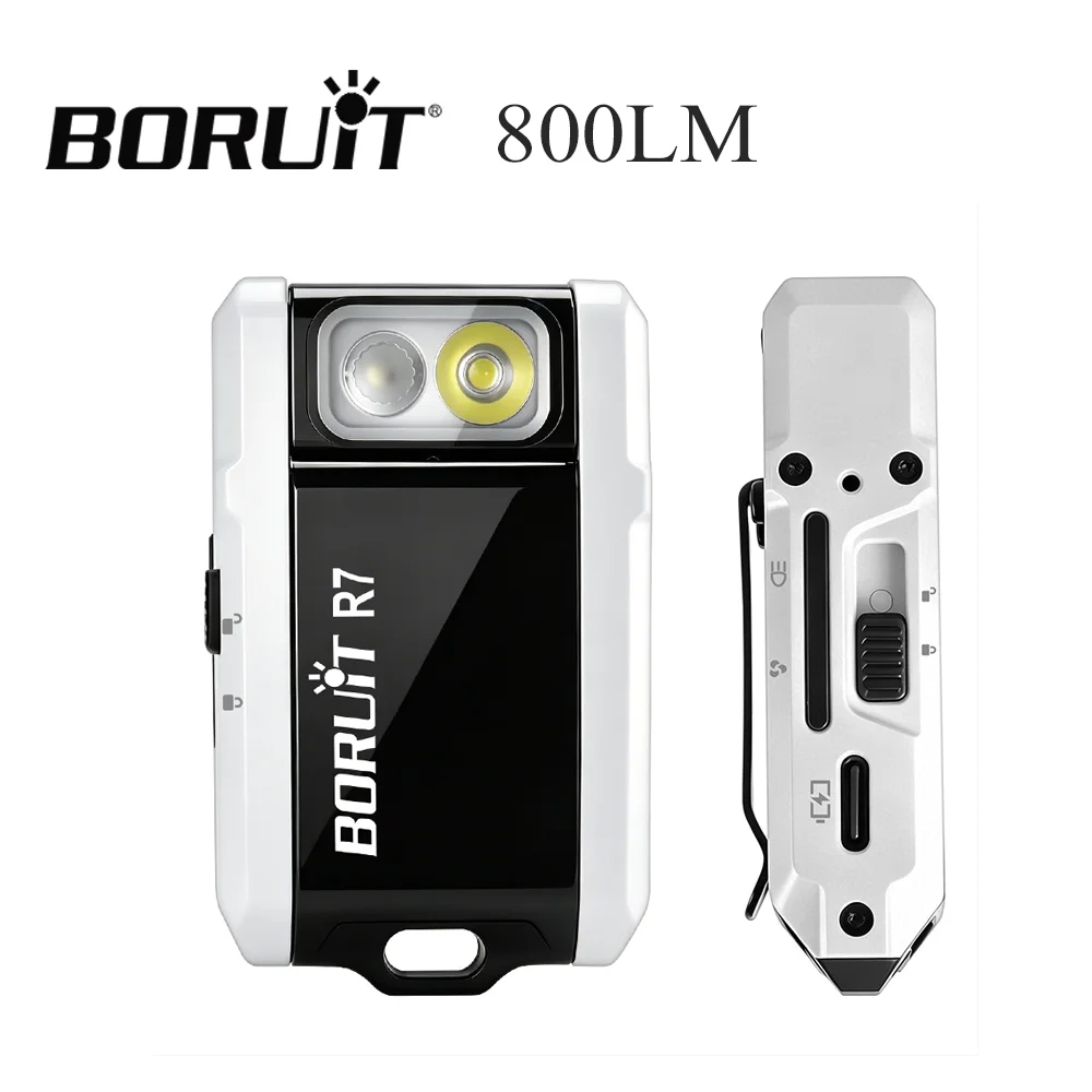 BORUiT R7 800 Lumens Multi-color EDC Flashlight Type-C Rechargeable With Waterproof Outdoor Camping Protable Keychain RGB Torch