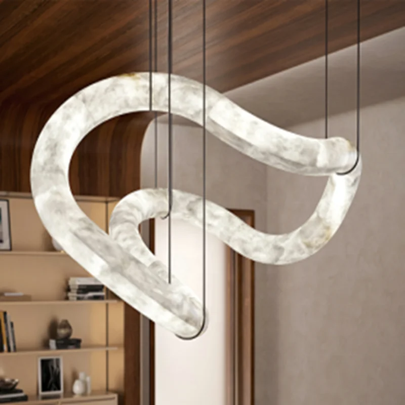 ثريا فاخرة بحلقة مرمرية طبيعية لردهة المطاعم ديكور داخلي للفندق ثريا بتصميم حديث #1