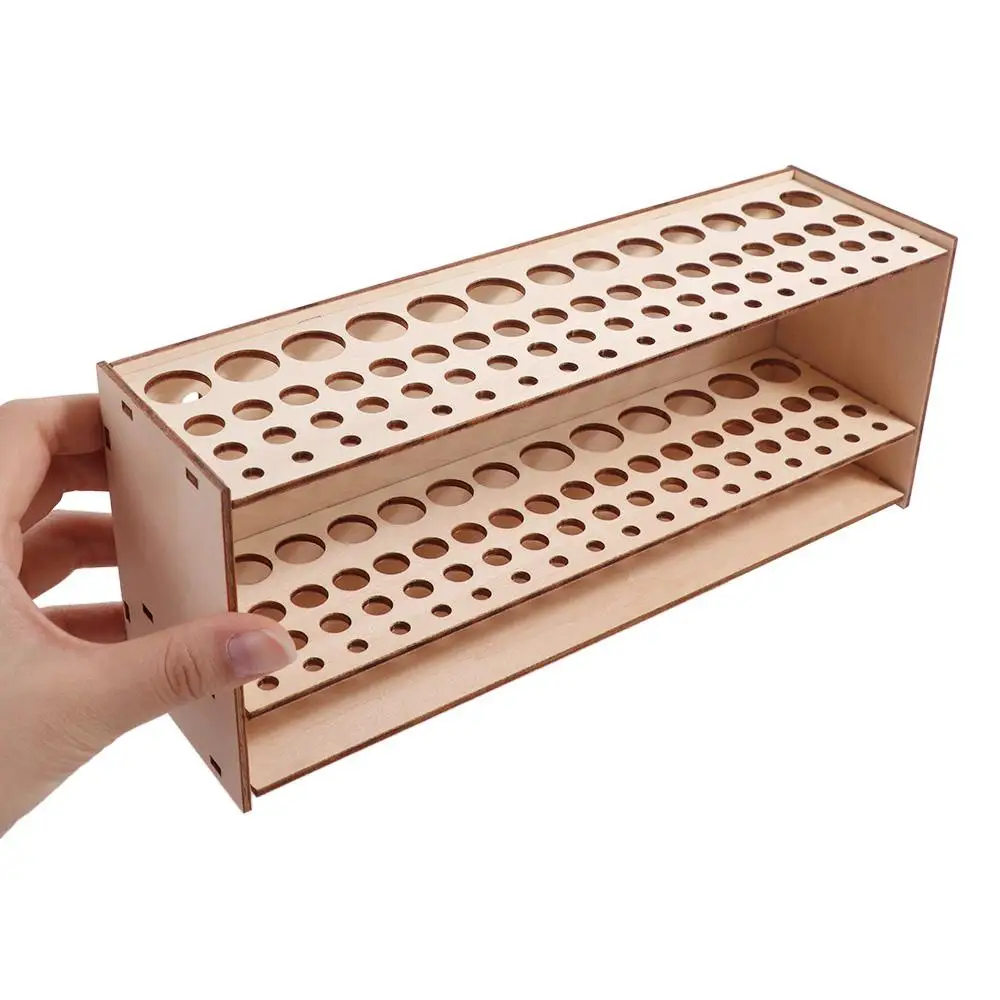 Wooden Frame Paint Brush Holder Household 67 Holes Desk Organizer DIY Large Capacity Watercolor Brush Rack Colored Pencils