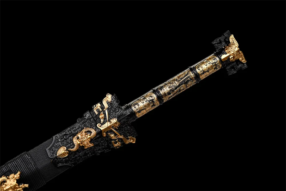 Very Beautiful Chinese Hanjian Sword Hollow-out High Manganese Steel Blade Alloy Fittings Leather Wrap Hardwood Sheath Full Tang