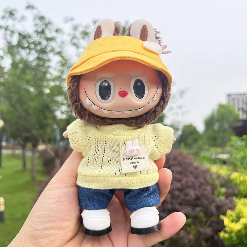 17cm Cute Labubu Clothes Hoodies Labubu Cute Hat Skirt Hat Kawaii ﻿Doll Accessories Overalls Korea Kpop Exo DIY Girl Gift