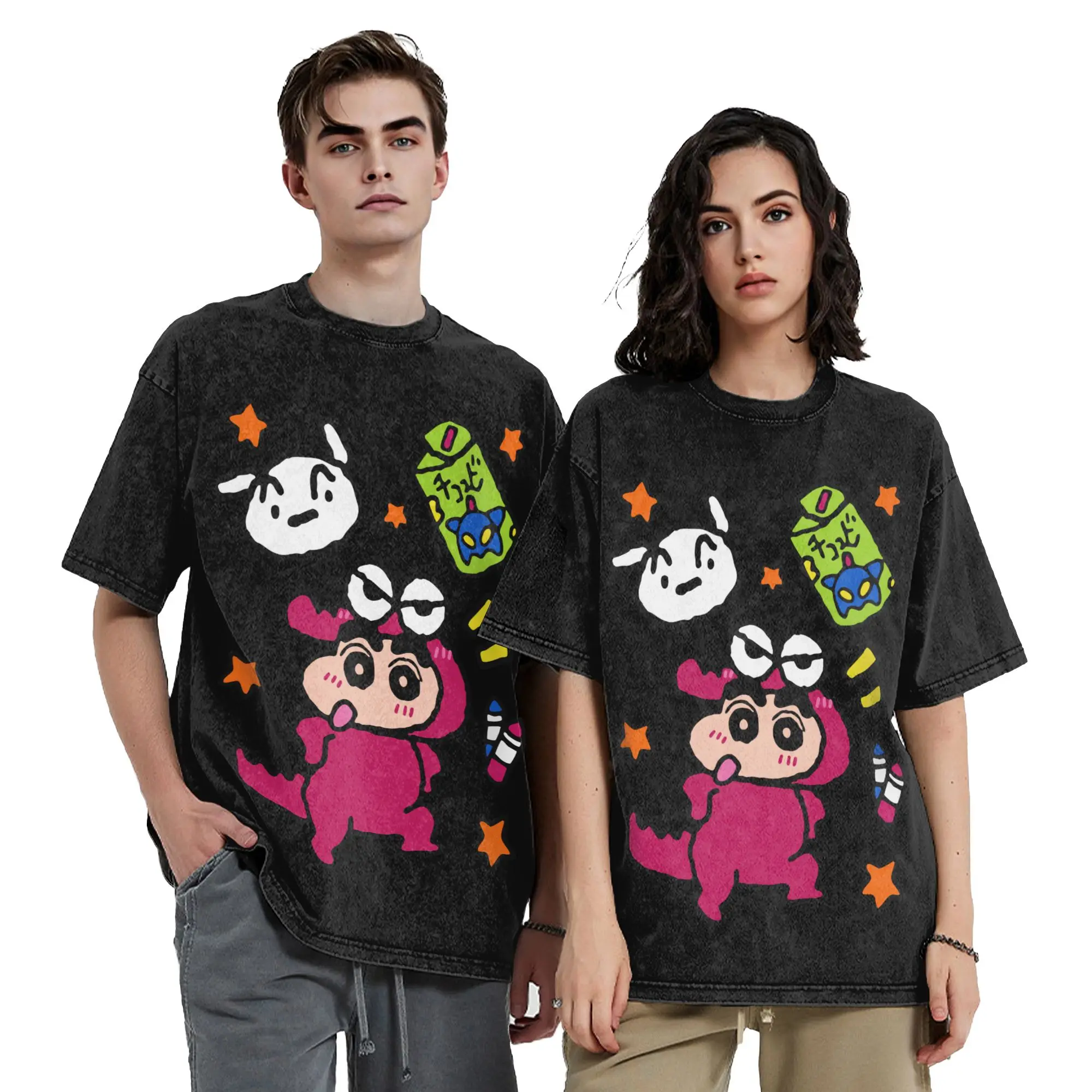 Crayons Shin-Chans Anime Washed T Shirts Streetwear Fashion T-Shirts  Tees Tops for Men Women Short Sleeve Oversize Summer