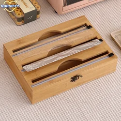 New 3 In 1 Bamboo Wrap Dispenser Storage Dispenser For Aluminum Foil Dispenser With Cutter Cling Film Holder Kitchen Accessories