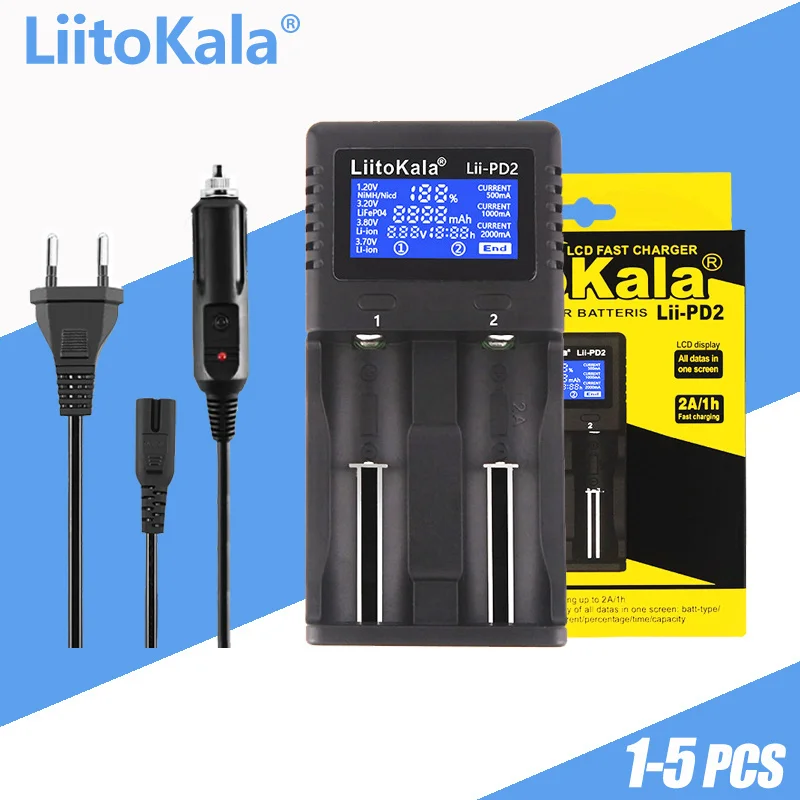 

1-5PCS LiitoKala Lii-PD4 Lii-PD2 +car LCD smart 18650 Battery Charger for 18500 16340 26650 21700 26700 LCD Battery Charger