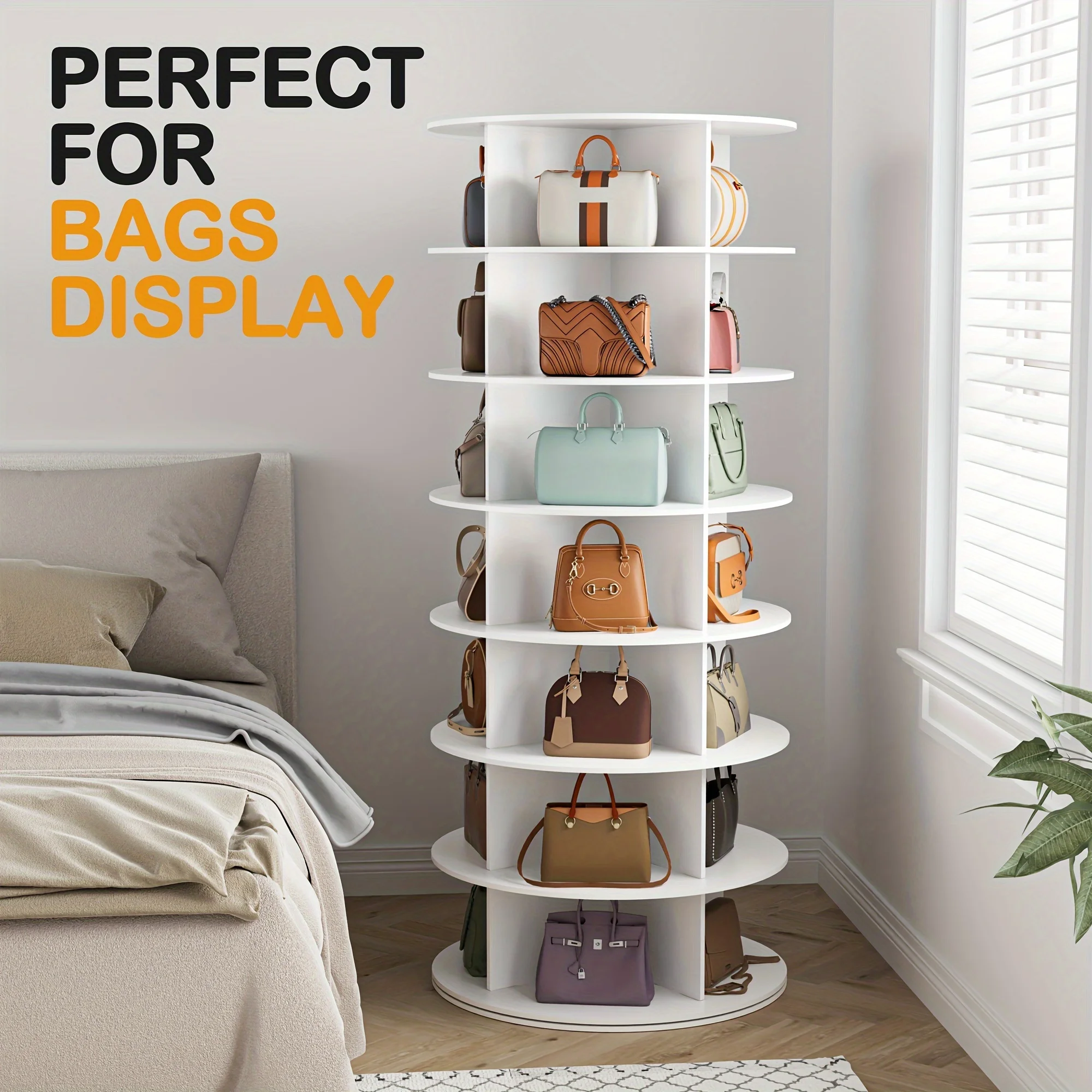 6-8 Tier Organiser,Rotating Shoe Rack Tower,  Vertical Rotating Shoe Display Lazy Carousel, 360 Degree Rotating White Shoe Rack