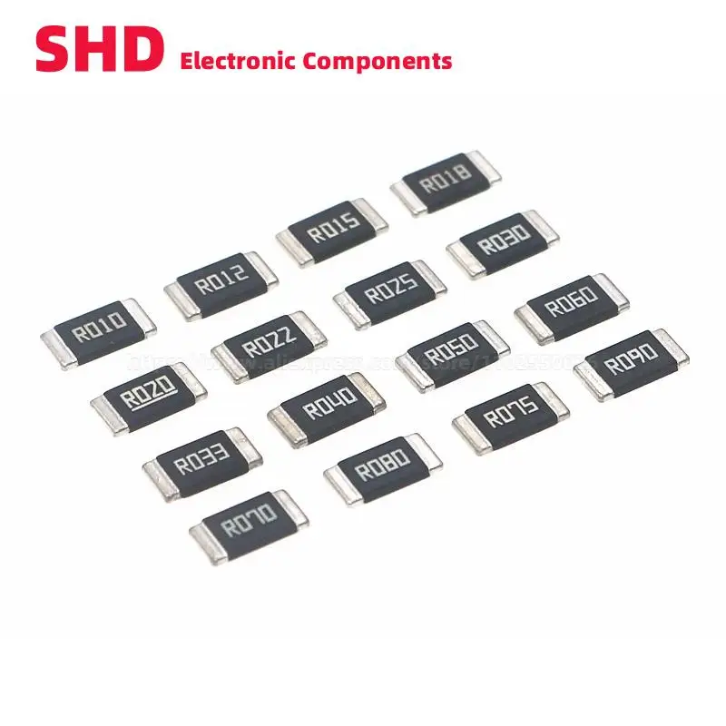 10ชิ้น2512 1% 2W ตัวต้านทานอัลลอยด์ SMD R001 R002 R003 R008 R009 R010 R012 R015 R020 R025 R060 R070 R100 R150 R300 0.5ohm R500