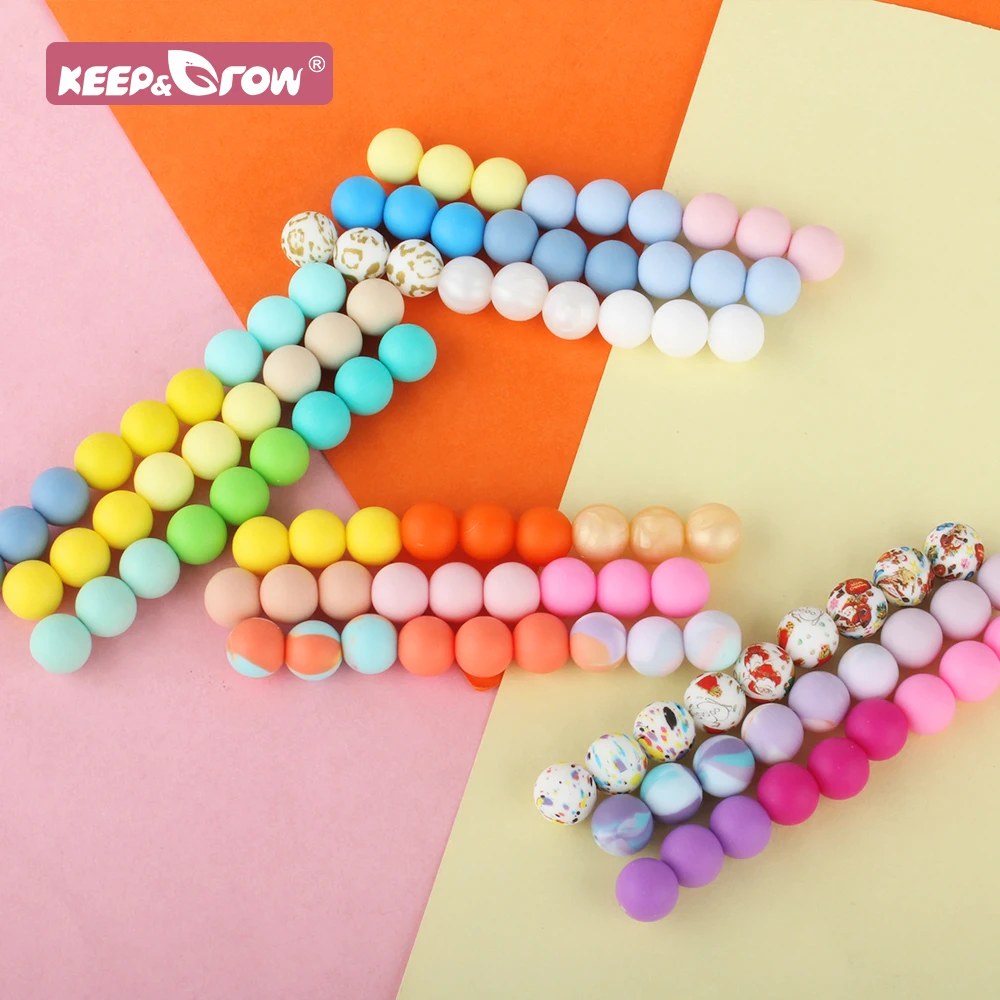 15mm 20pcs Silicone Beads Food Grade Silicone Teether Round Beads Baby Chewable Teething Beads For DIY Colorful Teething Beads